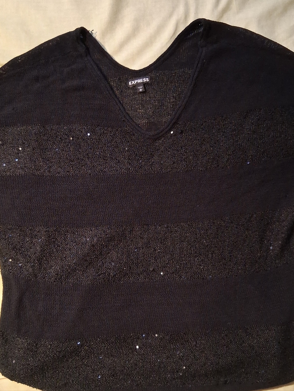 ​ Express Black Sequin V-Neck Batwing Top - Size M ✨